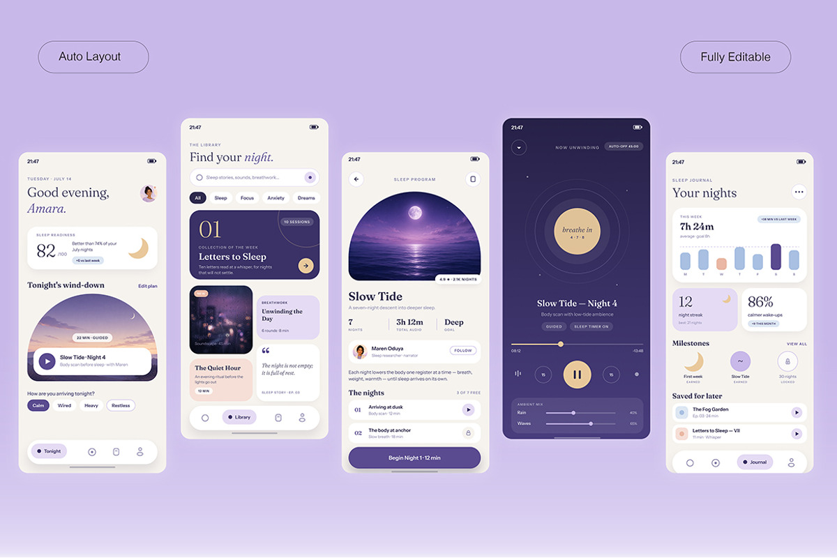 Moonrest – Sleep Wellness Mobile App, an UI Kit Template by Pitchlook.Studio (Photo 3 of 4)