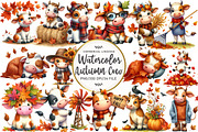 Watercolor Autumn Cow Clipart, an Illustration by OK Design (Thumbnail 1 of 5)