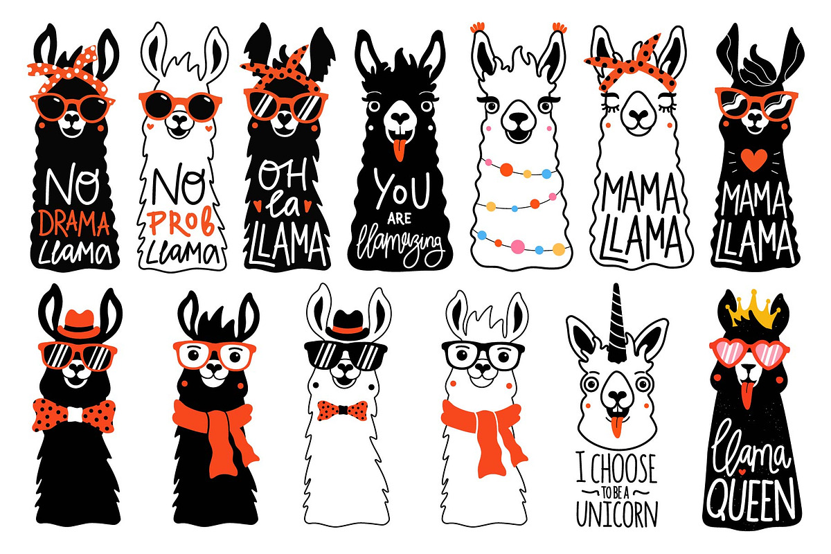Big funny Llama set, an Animal Illustration by JULYMILKS (Photo 1 of 3)
