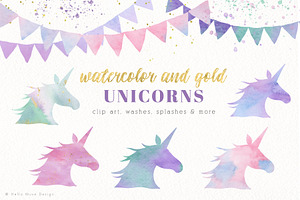 Watercolor Unicorn Clip Art 
