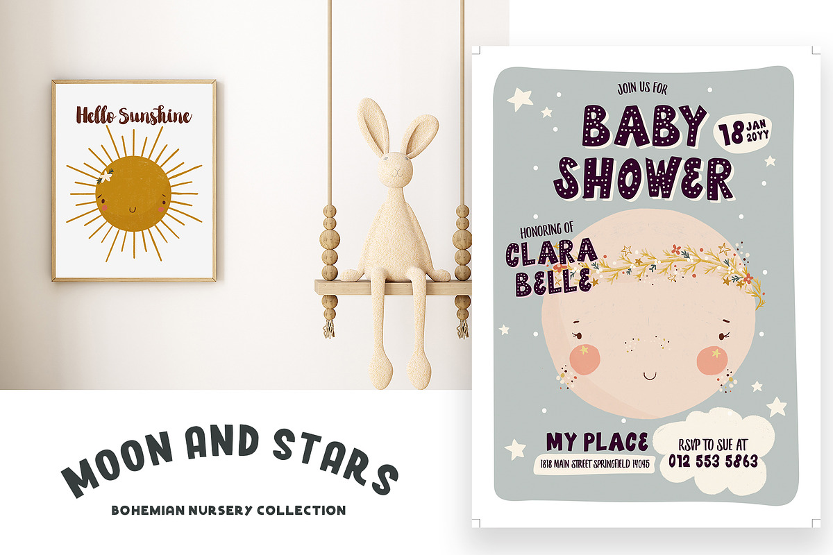 Moon and Stars Boho Nursery Clipart, an Illustration by Bridgett Stahlman Design (Photo 11 of 12)