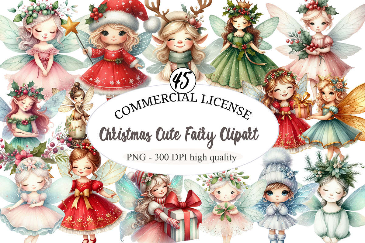 Christmas Cute Fairy Clipart, an Illustration by designcity5 (Photo 1 of 5)