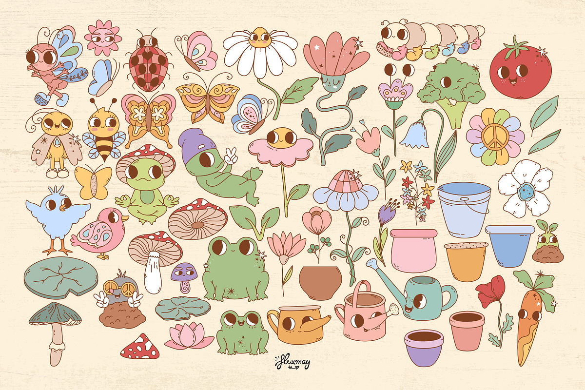 Flower power - retro groovy bundle, an Object Illustration by Huxmay (Photo 4 of 13)