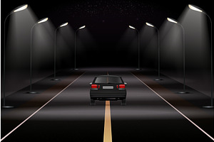 Realistic car night road. Black suv, a Transportation Illustration by Stock-Smart-Start