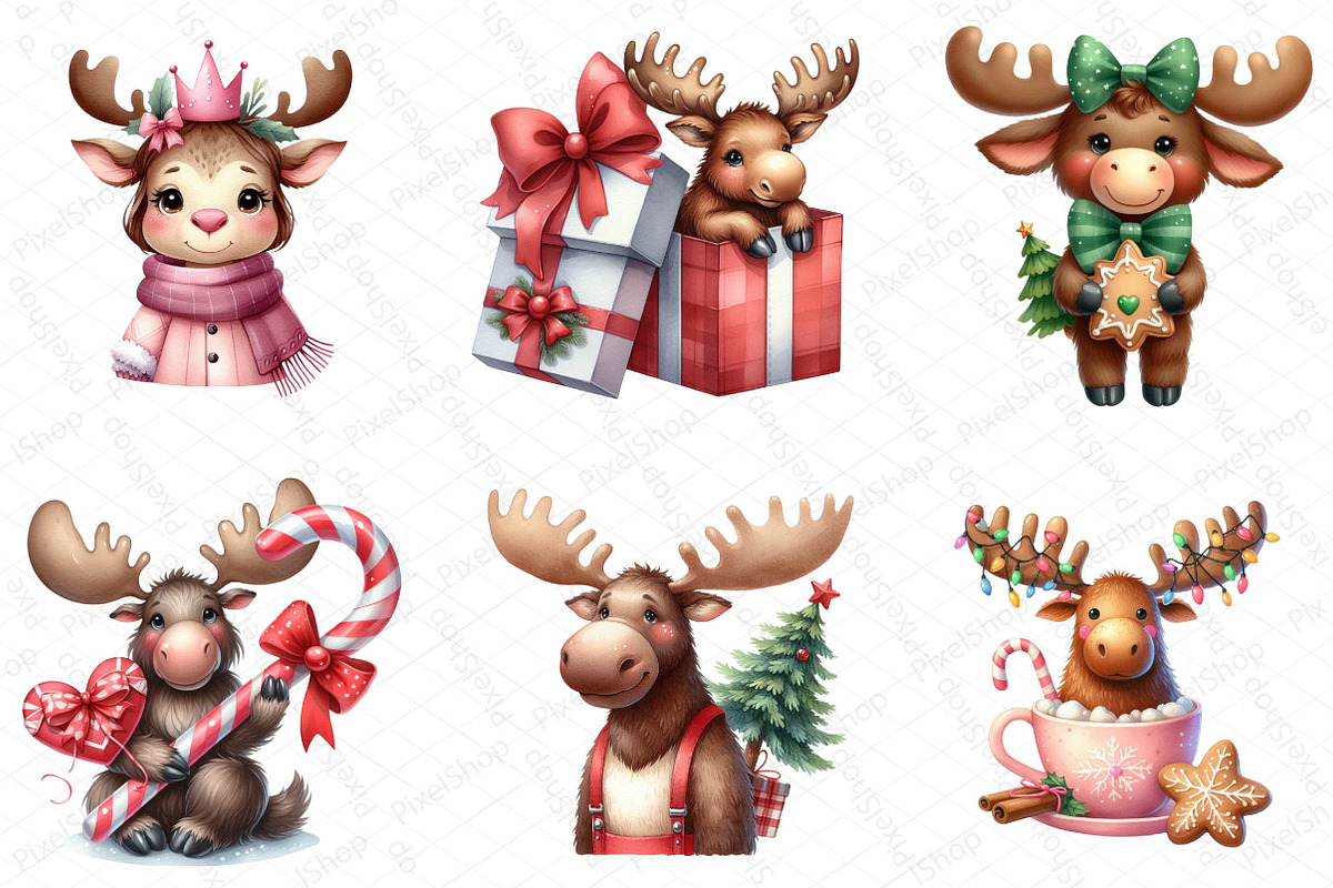 Cute Christmas Moose Sublimation Bun, an Illustration by DreamPrint404 (Photo 2 of 5)