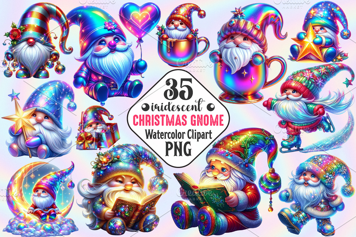 iridescent Christmas Cute Gnome Clip, an Illustration by RobertsArt (Photo 1 of 7)