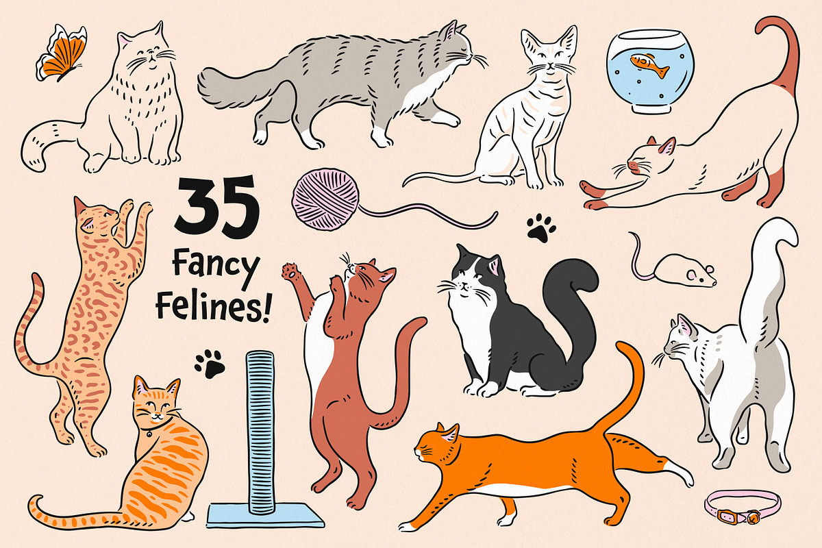 Cats! Vector Clip Art Illustrations, an Animal Illustration by rouxsupplyco (Photo 2 of 9)