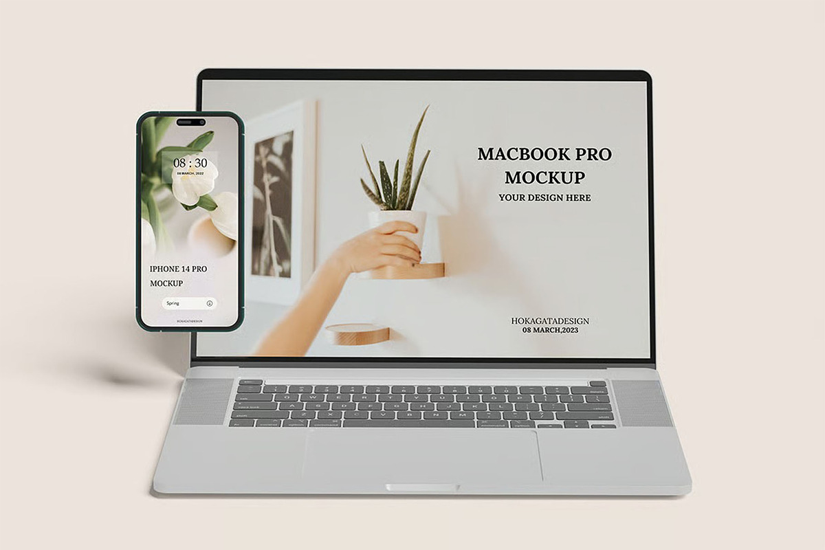 Macbook Pro iPhone 14 Pro Max Mockup, a Mac Mockup by zpackcreative (Photo 4 of 6)