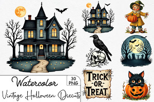 Vintage Halloween Diecuts Clipart, an Illustration by CrexoraLab