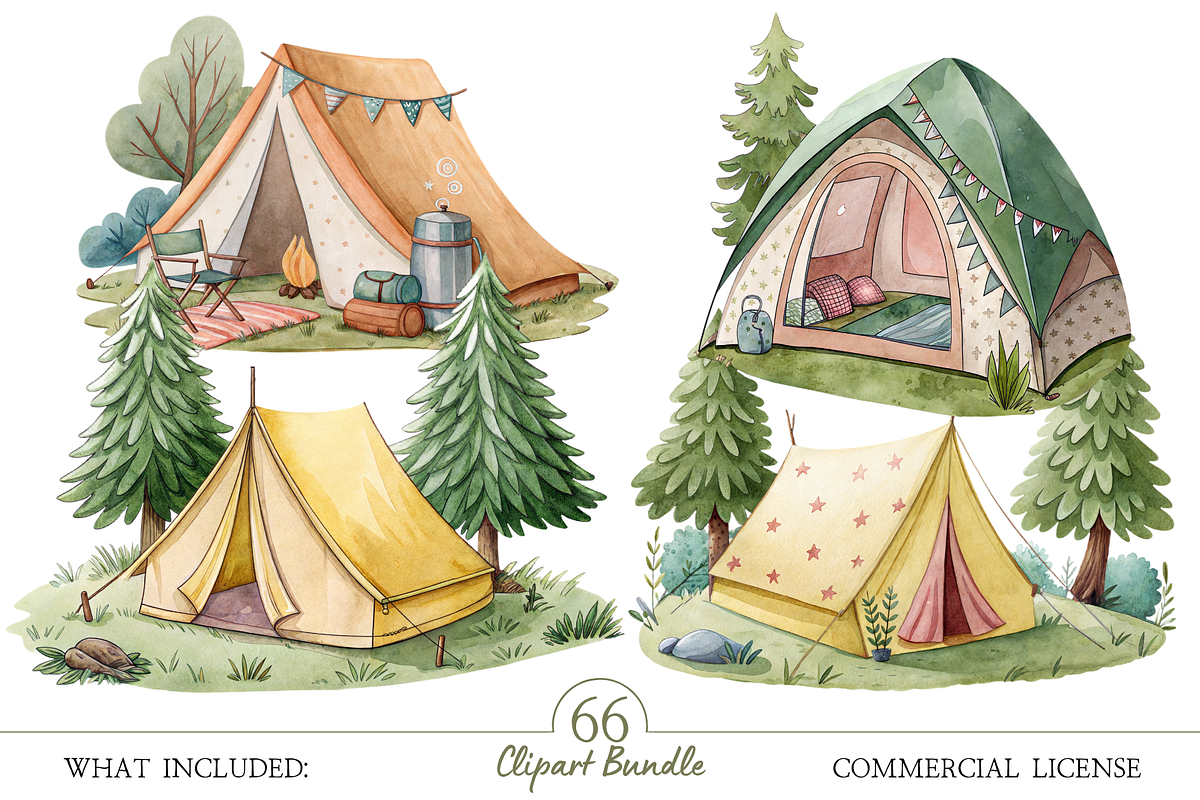 Watercolor Retro Camper Clipart, an Illustration by MockupWizard (Photo 4 of 7)