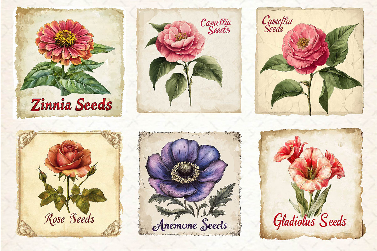 Vintage Flowers Clipart Seed Packet, an Illustration by Dream Creation (Photo 3 of 6)