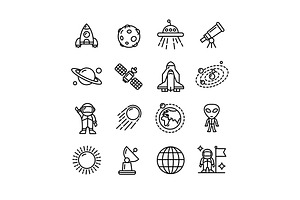 Spase Outline Icons Set. Vector