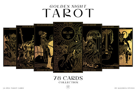 Tarot Deck 78 Cards - Golden Night, an Object Illustration by Kaleriia