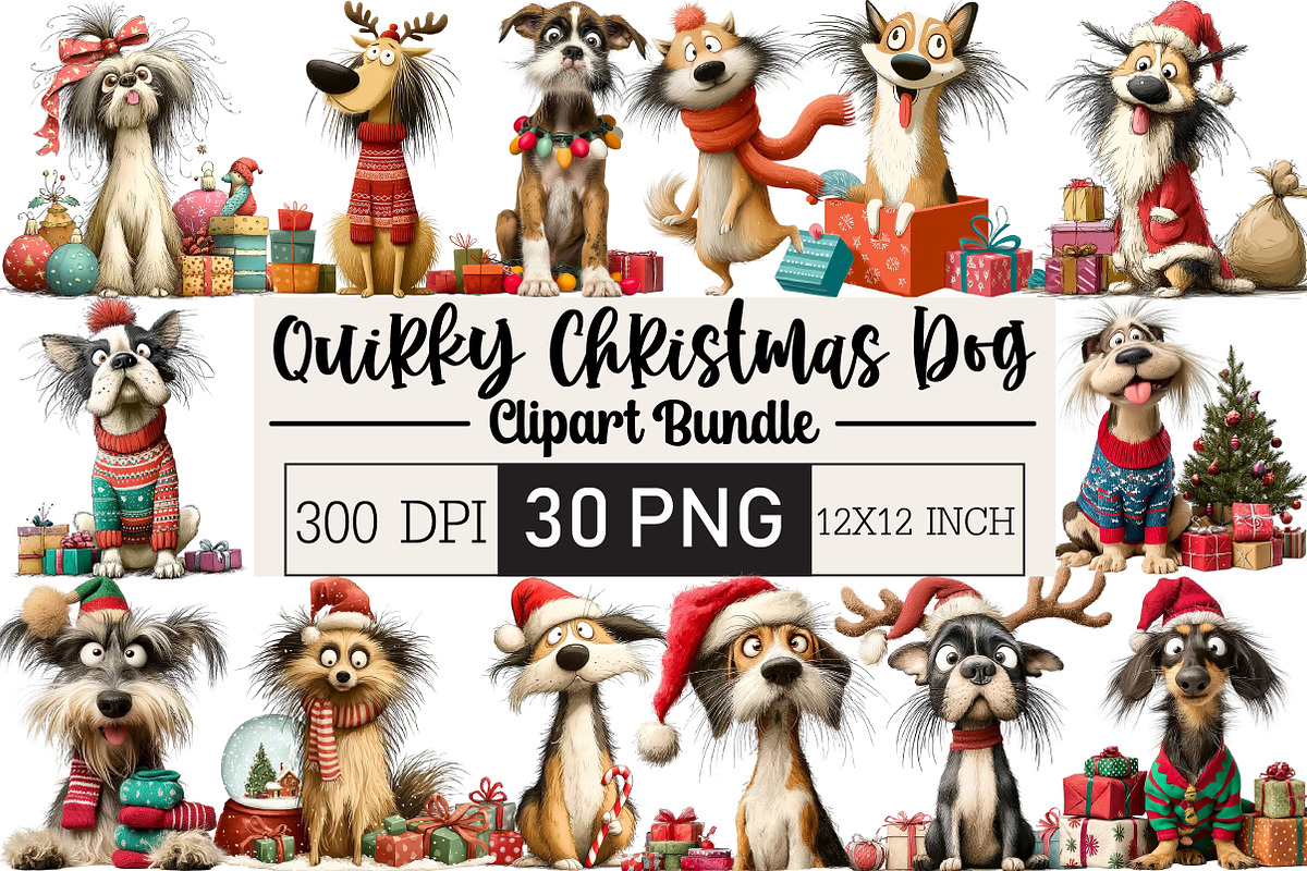 Quirky Christmas Dog Clipart, an Illustration by Black Bird Studio (Photo 1 of 6)