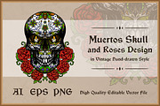 Muertos Skull and Rose Design Vector, an Illustration by vectstudio (Thumbnail 1 of 3)