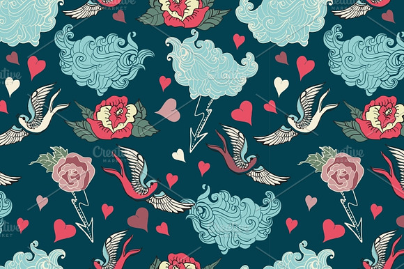 Pattern With Clouds And Swallow