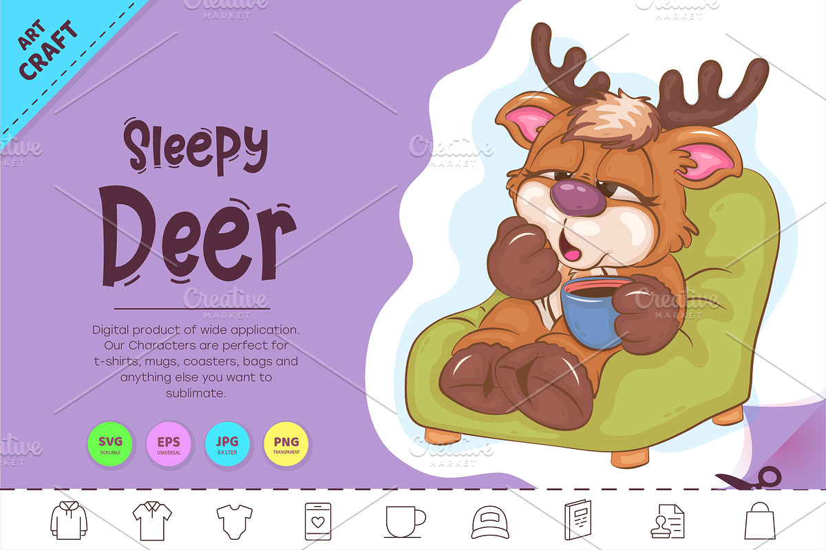 Cartoon Sleepy Deer. Clipart, an Animal Illustration by KENO Mascots (Photo 1 of 3)