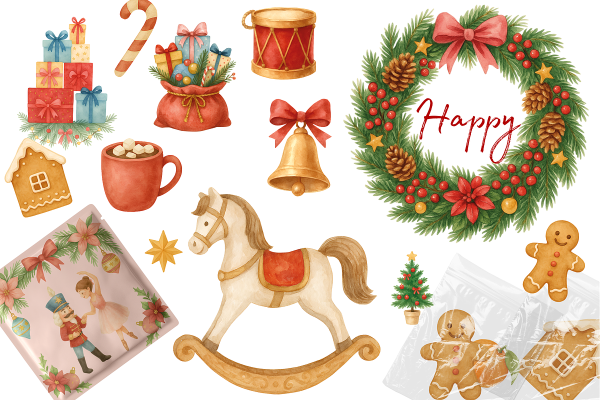 Christmas Watercolor Clip, a Decorative Illustration by Yana_mide (Photo 7 of 18)