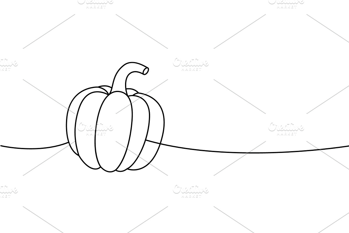 Fresh pumpkin one line continuous, a Food Illustration by GraphiShop