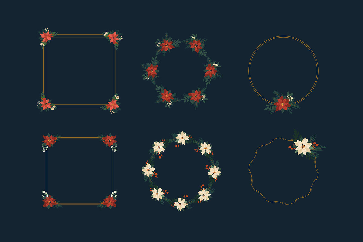 Poinsettia Christmas Frames, a Seasonal Illustration by moja doodle (Photo 3 of 9)