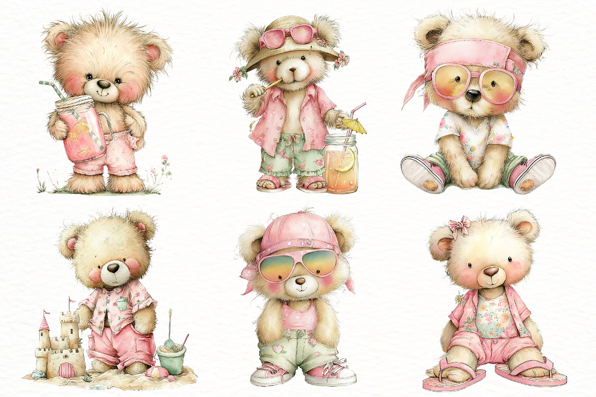 Whimsical Summer Teddy bear clipart, an Illustration by Designworld (Photo 3 of 8)