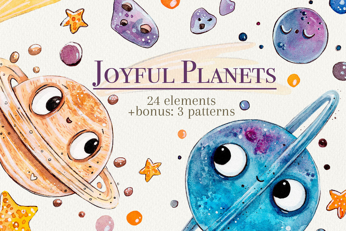 Joyful Planets set +3 patterns, a Decorative Illustration by Kristina Crocus (Photo 1 of 4)