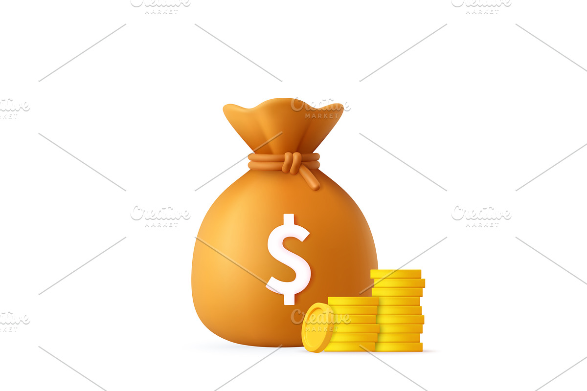 3D Money Bag with Coins for Finance, a Finance Illustration by ModVector