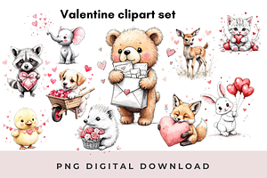 Valentine Animals Clipart Set PNG, an Animal Illustration by Anca Digital Vibe