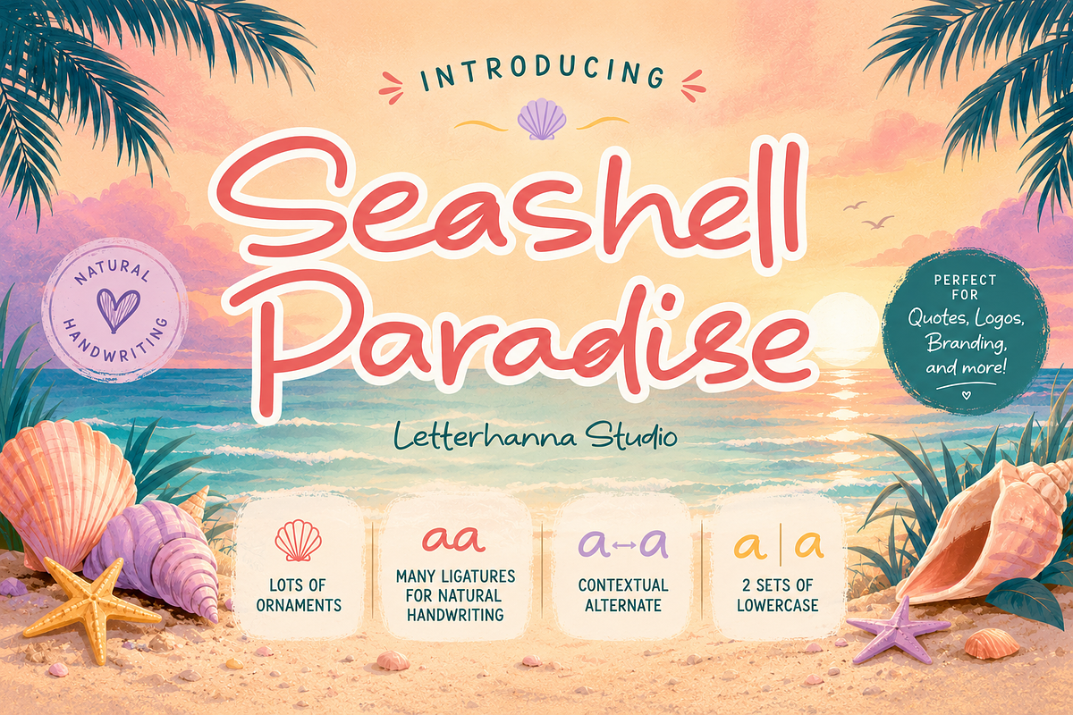 Seashell Paradise, a Handwritten Font by Letterhanna Studio (Photo 1 of 15)