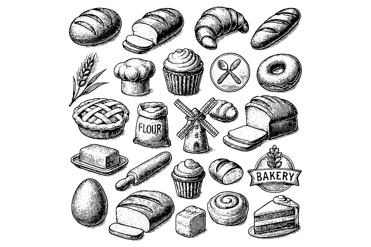 Bakery Bread and Pastry Clipart Set, an Object Graphic by RT Studio