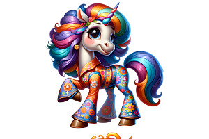 Disco Unicorn Clipart PNG Set