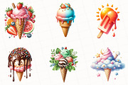 Watercolor Summer Ice Cream Clipart, an Illustration by OK Design (Thumbnail 4 of 5)
