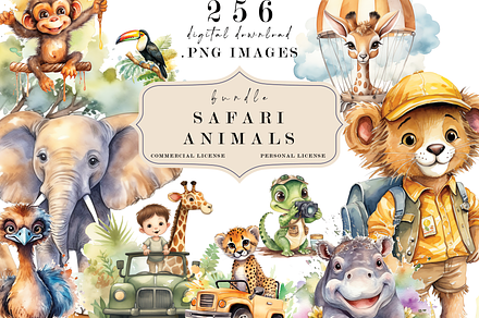 Safari Animals Watercolor Clipart, an Animal Photo by Redwood Digital Art