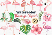 Watercolor Flamingo Clipart Set, an Animal Illustration by CropUp Creative (Thumbnail 1 of 4)