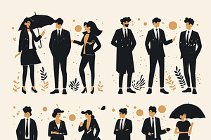 Group of business professionals in formal attire with conceptual illustrations, an Illustration by AS photostudio