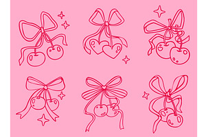 Set of coquette cherry bows with, an Illustration by art PVP - market