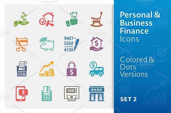 Colored Business Finance Icons 2