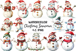 Funny Christmas Snowman Clipart, an Illustration by CraftArtStudio