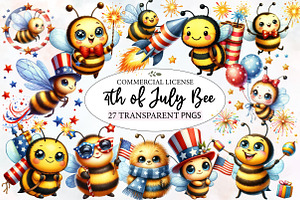 Watercolor 4th of July Bee Clipart, an Illustration by Designworld