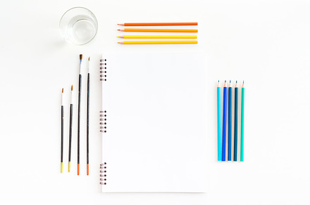 Sketchbook mockup for artwork stock photo containing above and art, an Arts & Entertainment Photo by MM Studio