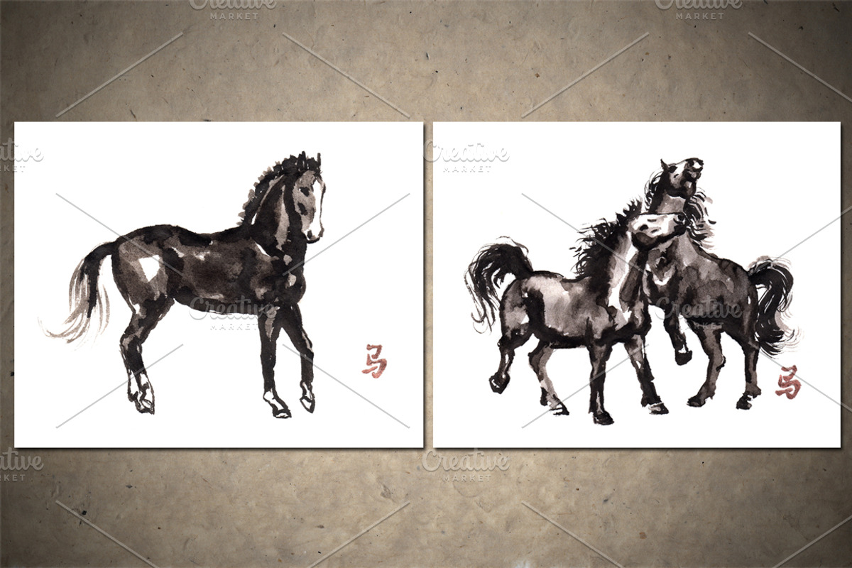 Horses Sumi-e, an Animal Illustration by StabuLaRasa illustration (Photo 11 of 21)