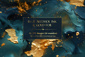 Blue Alcohol Ink & Gold Foil Texture