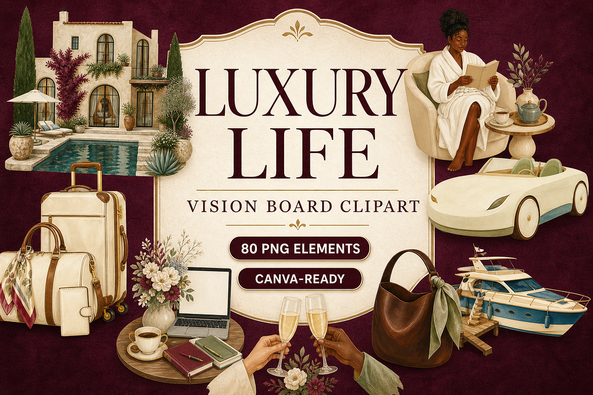 Luxury Life Vision Board 80 PNGs, an Object Graphic by KamimiArt (Photo 1 of 6)