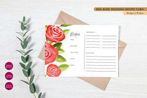 Red Rose Floral Recipe Card, a Stationery Template by Beyond Muse
