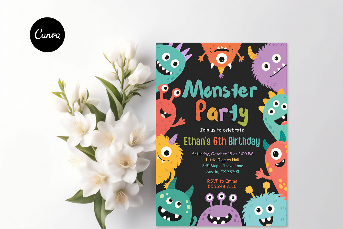 Monster Birthday Party Invitation, an Invitation Template by heynomi (Photo 1 of 19)