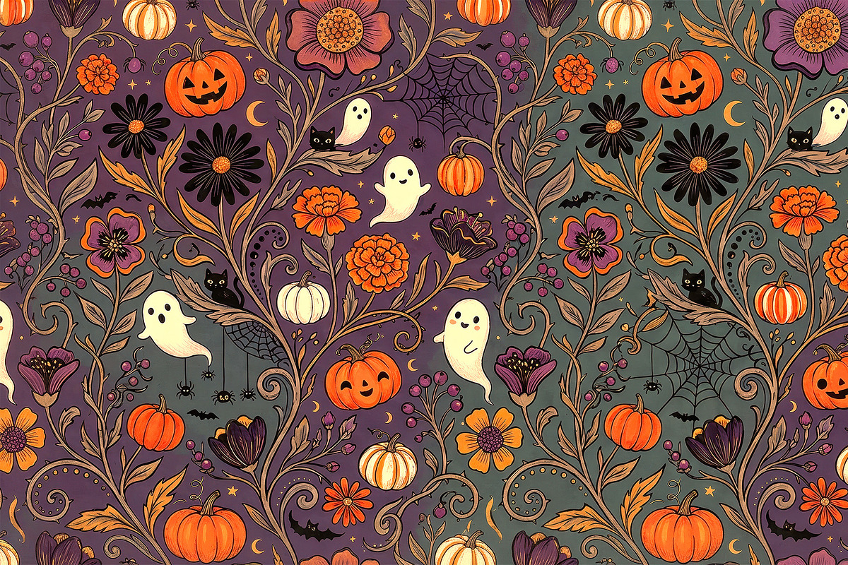 Spooky Halloween Floral Patterns, a Seasonal Illustration by StockVerse Creative (Photo 3 of 4)