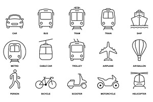 Transportation Line Icon Set, a Transportation Illustration by Vector Creator