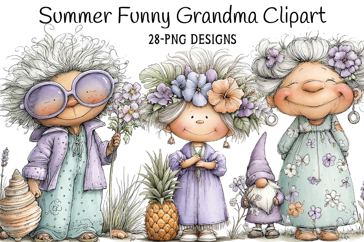 Summer Funny Grandma Clipart, an Illustration by Daily.Designs (Photo 1 of 7)
