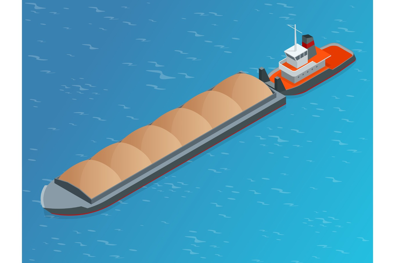 Isometric Barge on a River. Very large ship. Containerized trade ...