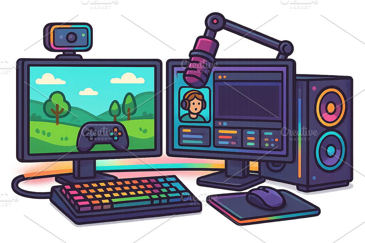 Gaming and streaming setup with dual, a Technology Illustration by ZinetroN
